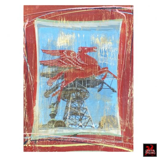Dallas's iconic Red Horse Pegasus abstract painting.