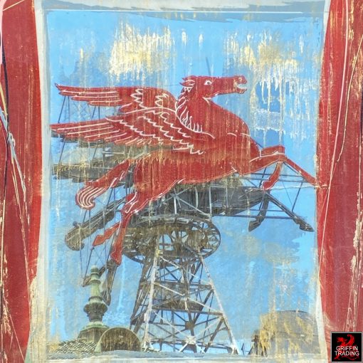 Dallas's iconic Red Horse Pegasus abstract painting.