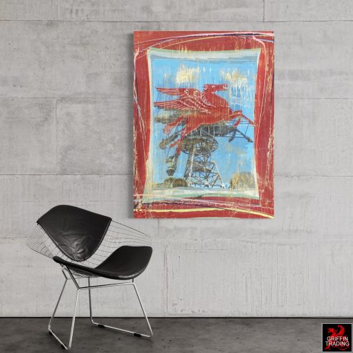 Dallas's iconic Red Horse Pegasus abstract painting.