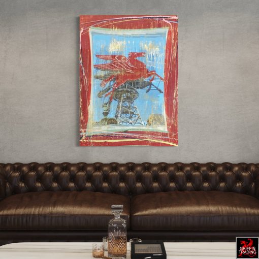 Dallas's iconic Red Horse Pegasus abstract painting.