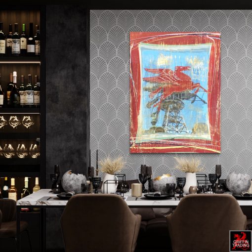 Dallas's iconic Red Horse Pegasus abstract painting.