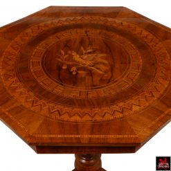 Antique 19th Century Italian side table with wood marquetry inlay.