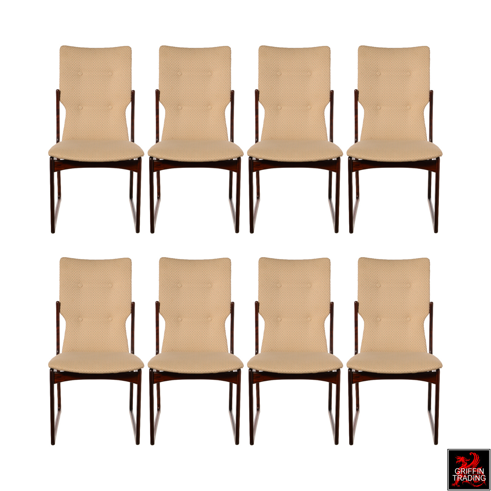 Set of 8 Vamdrup Stolefabrik highback dining chairs.