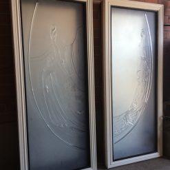 Etched glass panels from a women's boutique.