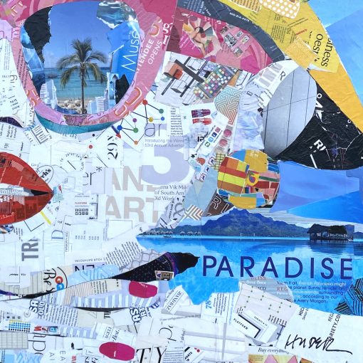 Seeking Paradise a signed original collage artwork.
