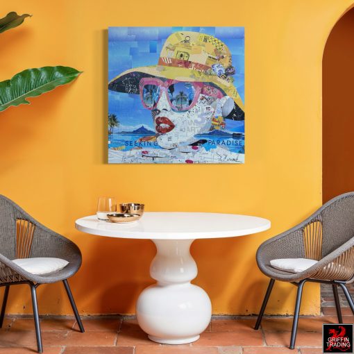 Seeking Paradise a signed original collage artwork.