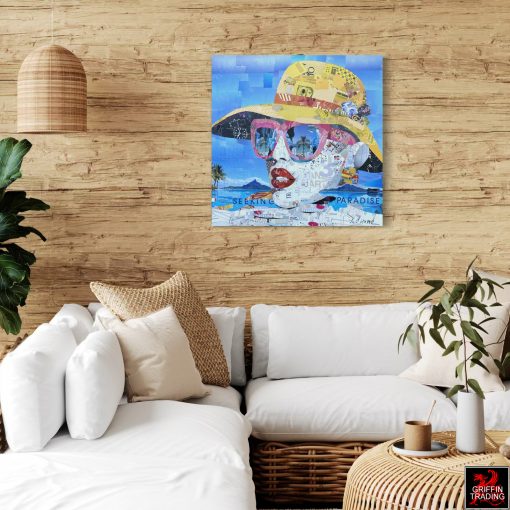 Seeking Paradise a signed original collage artwork.