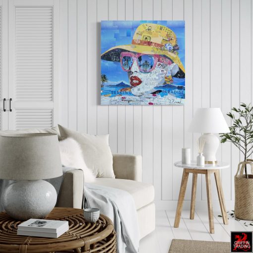 Seeking Paradise a signed original collage artwork.