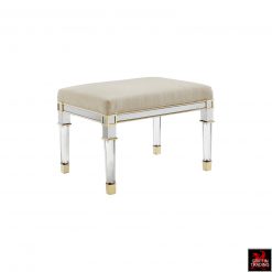 Caracole Classic bench seat and ottoman with clear acrylic legs.