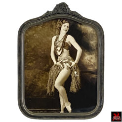 Female Hula Dancer antique sepia tone photograph in ornate antique picture frame
