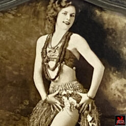 Female Hula Dancer antique sepia tone photograph in ornate antique picture frame