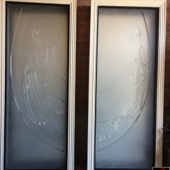 Etched glass panels from a women's boutique.