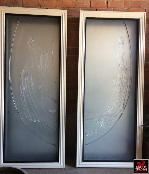 Etched glass panels from a women's boutique.