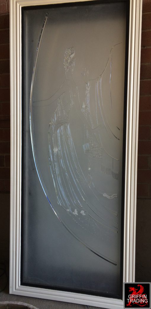 Etched glass panels from a women's boutique.