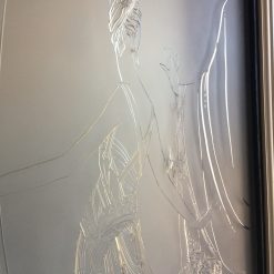 Etched glass panels from a women's boutique.