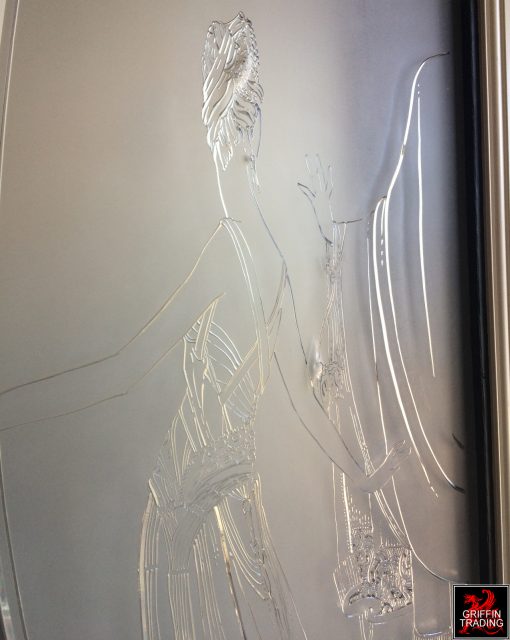 Etched glass panels from a women's boutique.