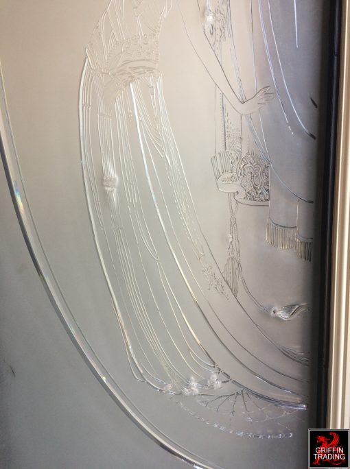 Etched glass panels from a women's boutique.