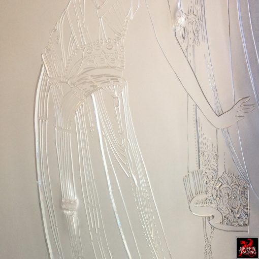 Etched glass panels from a women's boutique.