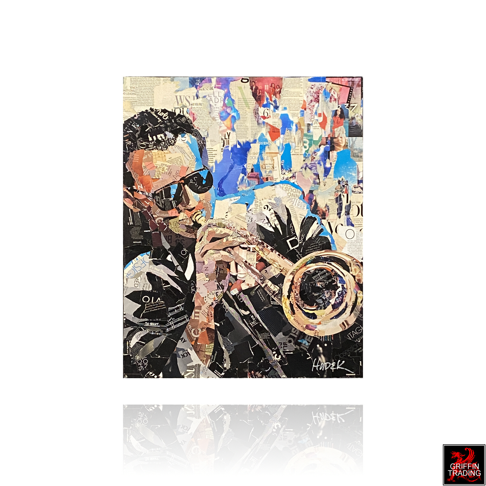 Miles Davis by Jim Hudek, signed original collage artwork.