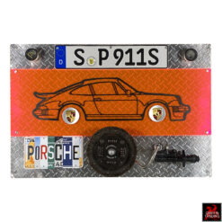 Porsche 911 Art Assemblage wall sculpture by artist David Jacobs