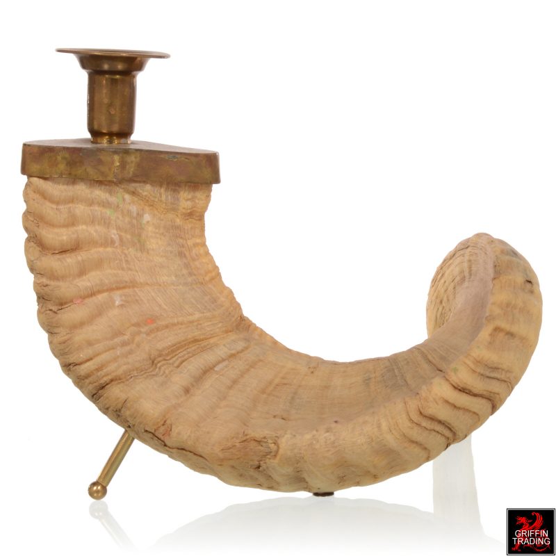 Ram Horn Candle Holder with Brass Accents Griffin Trading