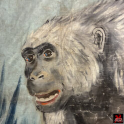 This is a hand-painted 1940s circus sideshow banner advertising a 'Sacred Ape from India,' a genuine piece of vintage Americana used to attract visitors to carnival midways.